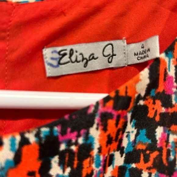 Eliza J Womens Dress Pink Orange Size 4 Sheath Short Sleeve Satin‎ Polyester - Picture 3 of 8